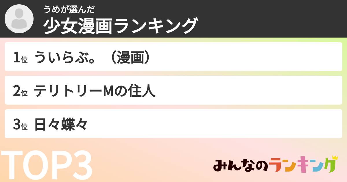 うめさんの「少女漫画ランキング」