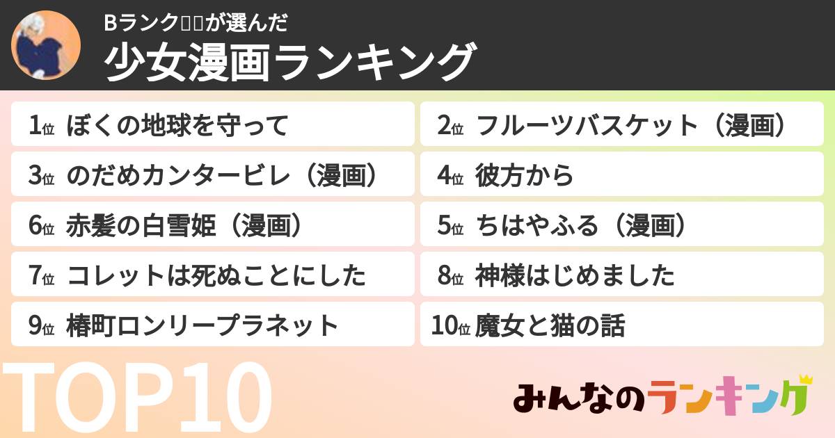 Bランク🔫🖤さんの「少女漫画ランキング」