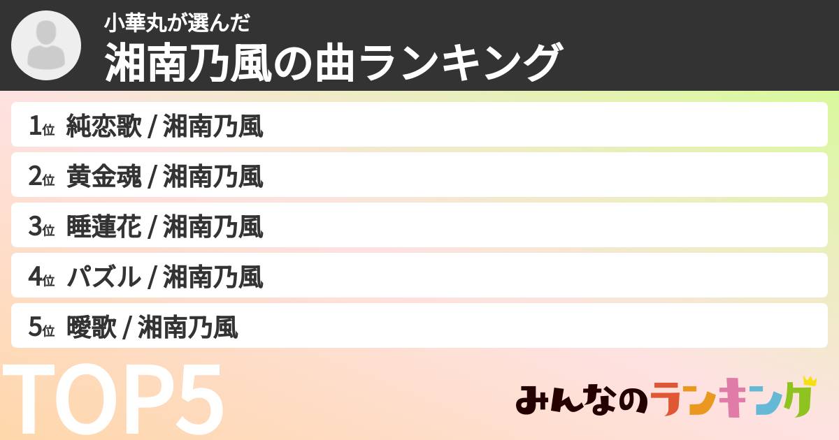 小華丸さんの「湘南乃風の曲ランキング」