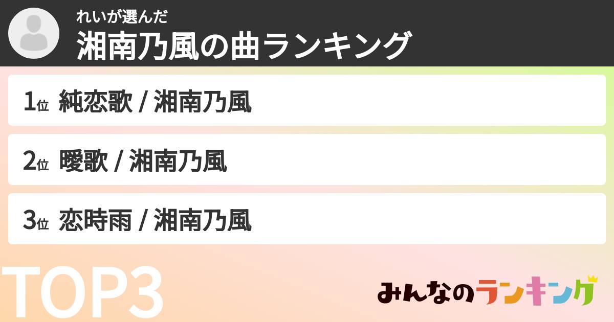 れいさんの「湘南乃風の曲ランキング」