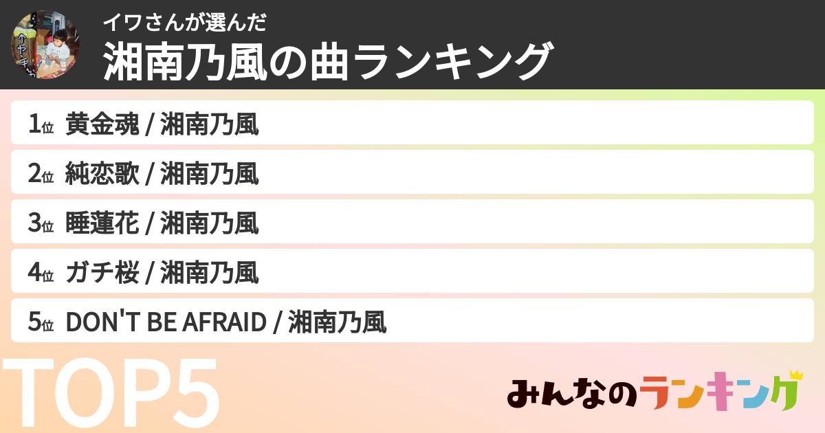 イワさんさんの「湘南乃風の曲ランキング」