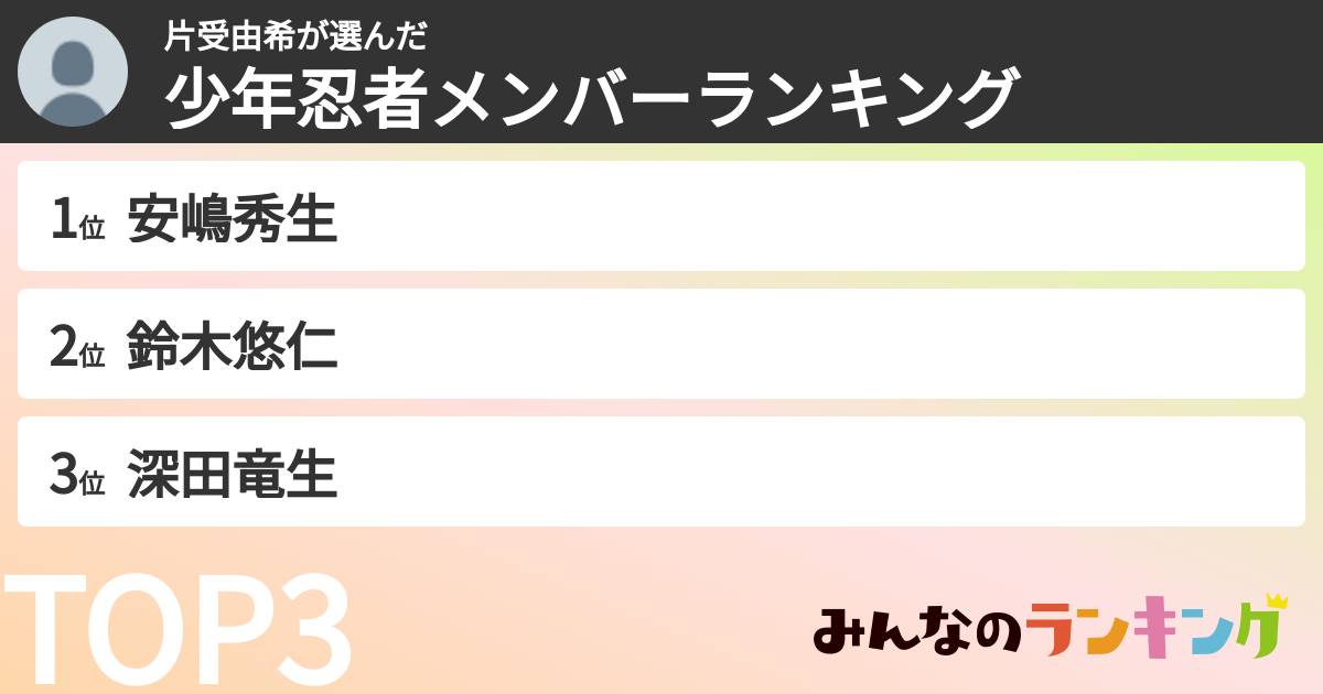 片受由希さんの「少年忍者メンバーランキング」