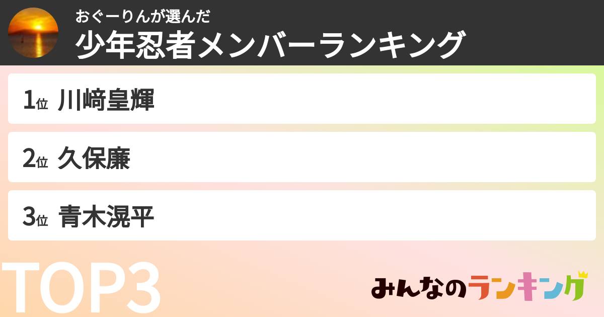 おぐーりんさんの「少年忍者メンバーランキング」