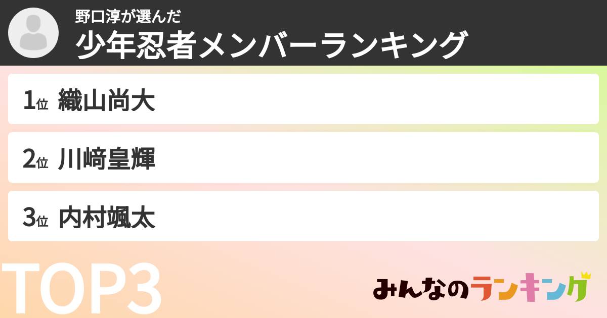 野口淳さんの「少年忍者メンバーランキング」