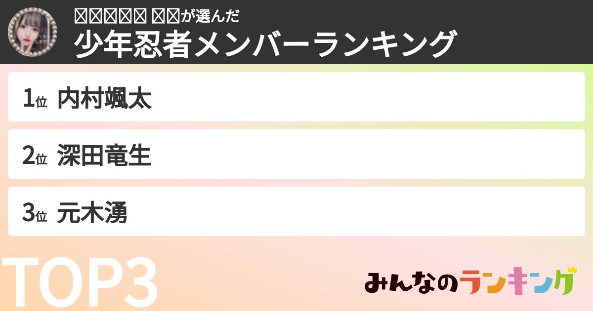 𝒮𝒶𝓀𝒾𓂃 𓈒𓏸さんの「少年忍者メンバーランキング」