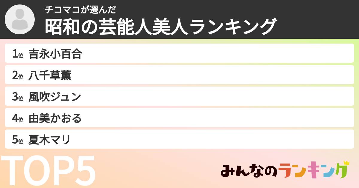 チコマコさんの「昭和の芸能人美人ランキング」