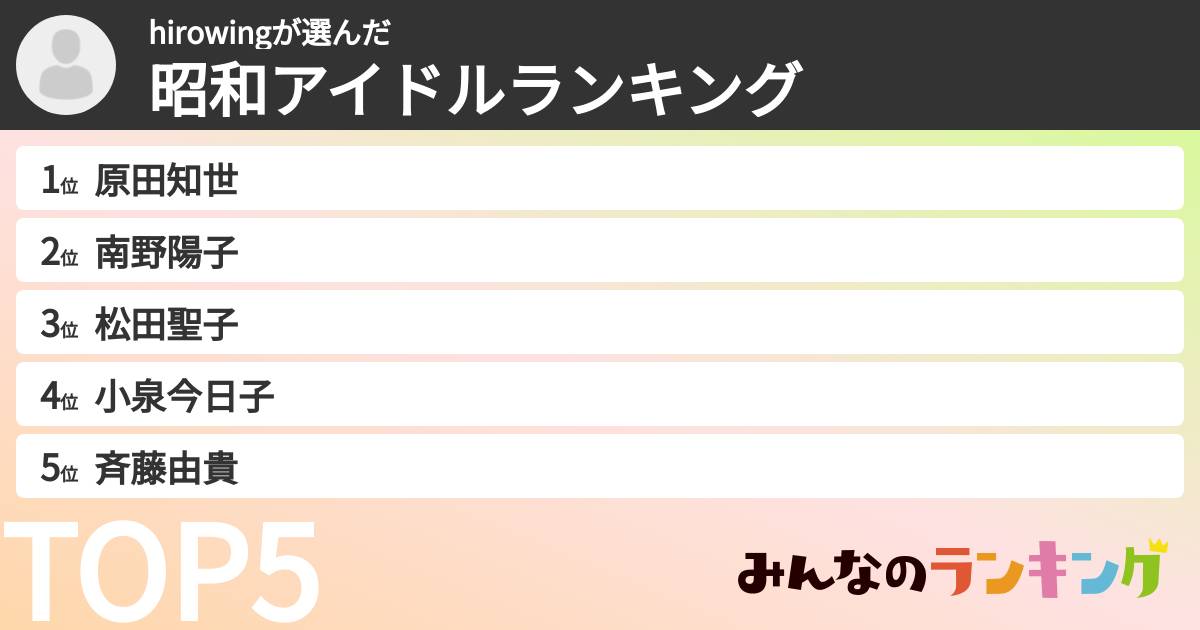 hirowingさんの「昭和アイドルランキング」