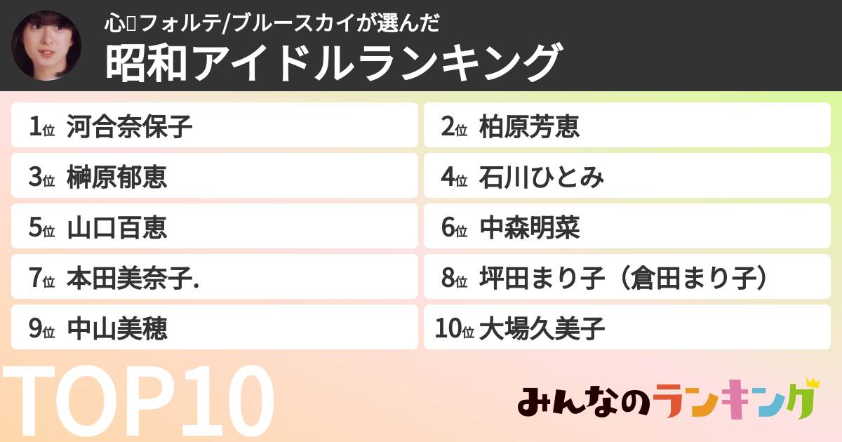 心💟フォルテ/ブルースカイさんの「昭和アイドルランキング」