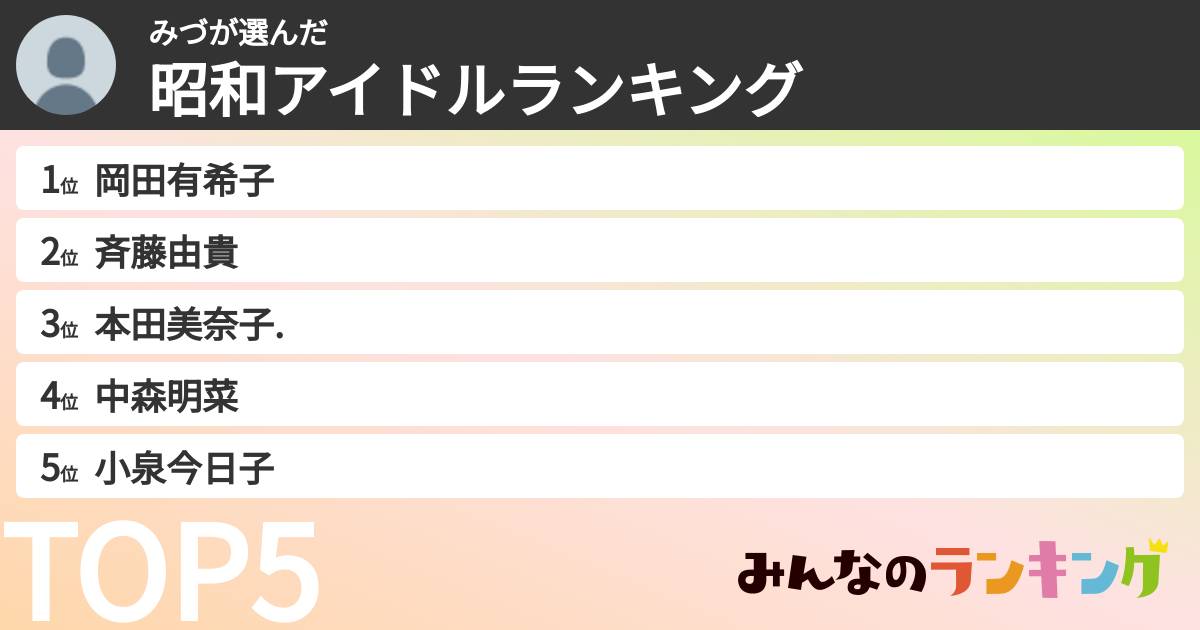みづさんの「昭和アイドルランキング」