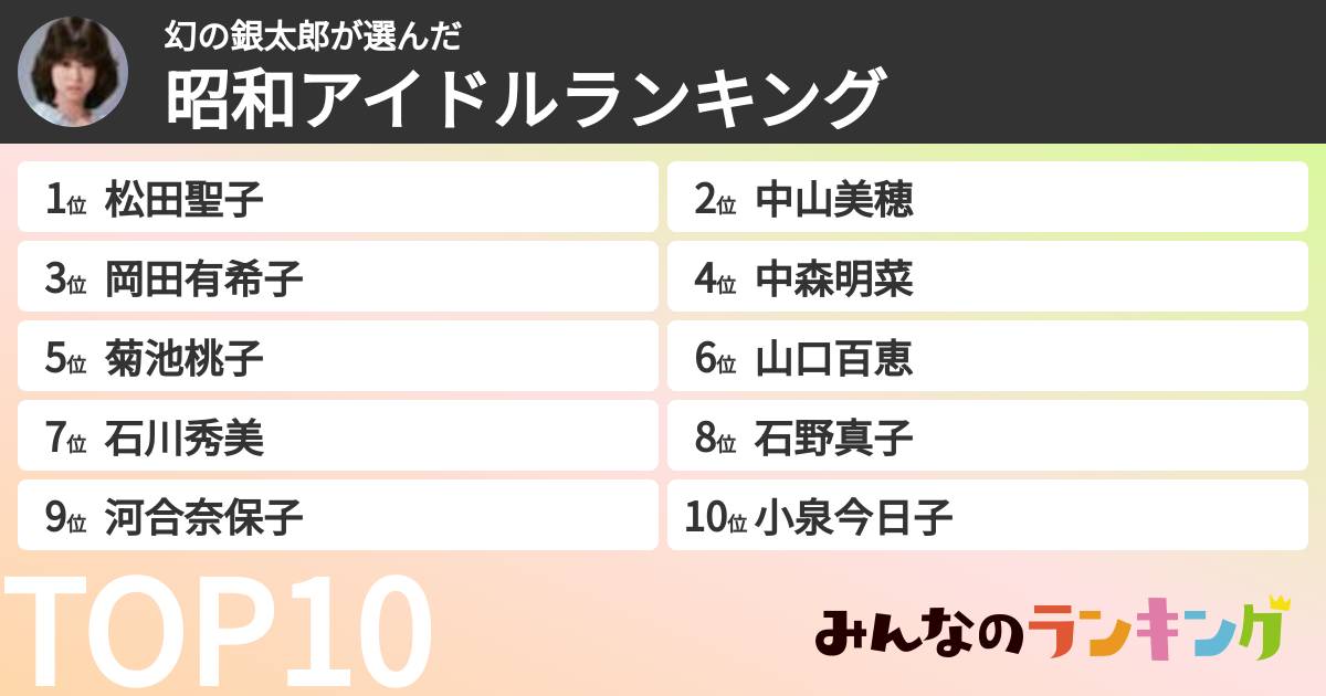 幻の銀太郎さんの「昭和アイドルランキング」
