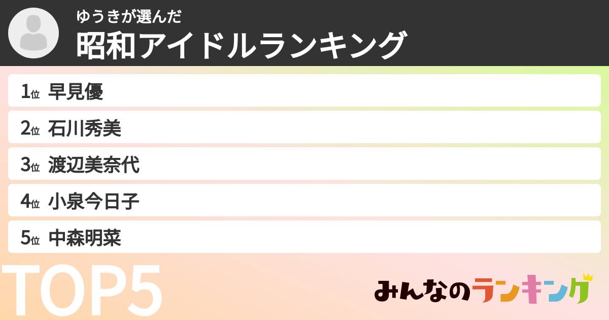ゆうきさんの「昭和アイドルランキング」