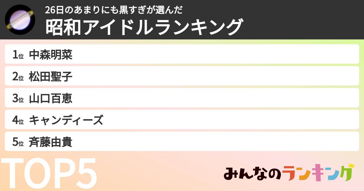 26日のあまりにも黒すぎさんの「昭和アイドルランキング」