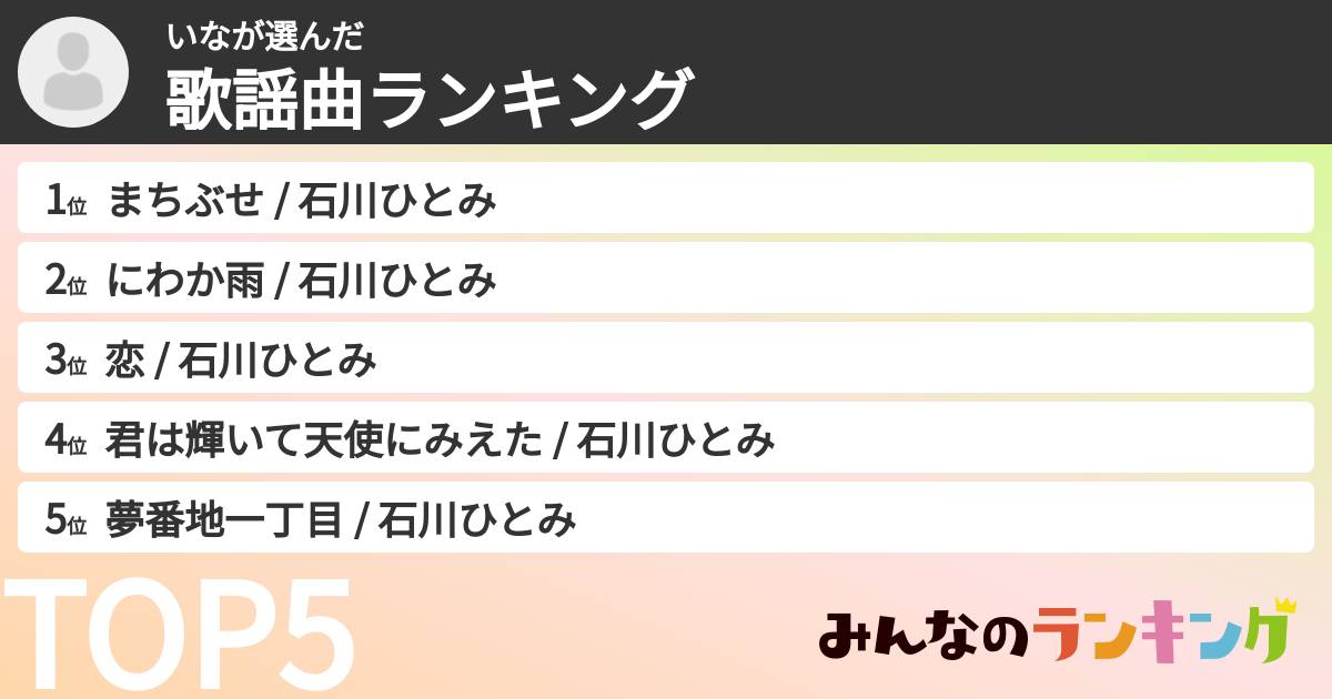 いなさんの「歌謡曲ランキング」
