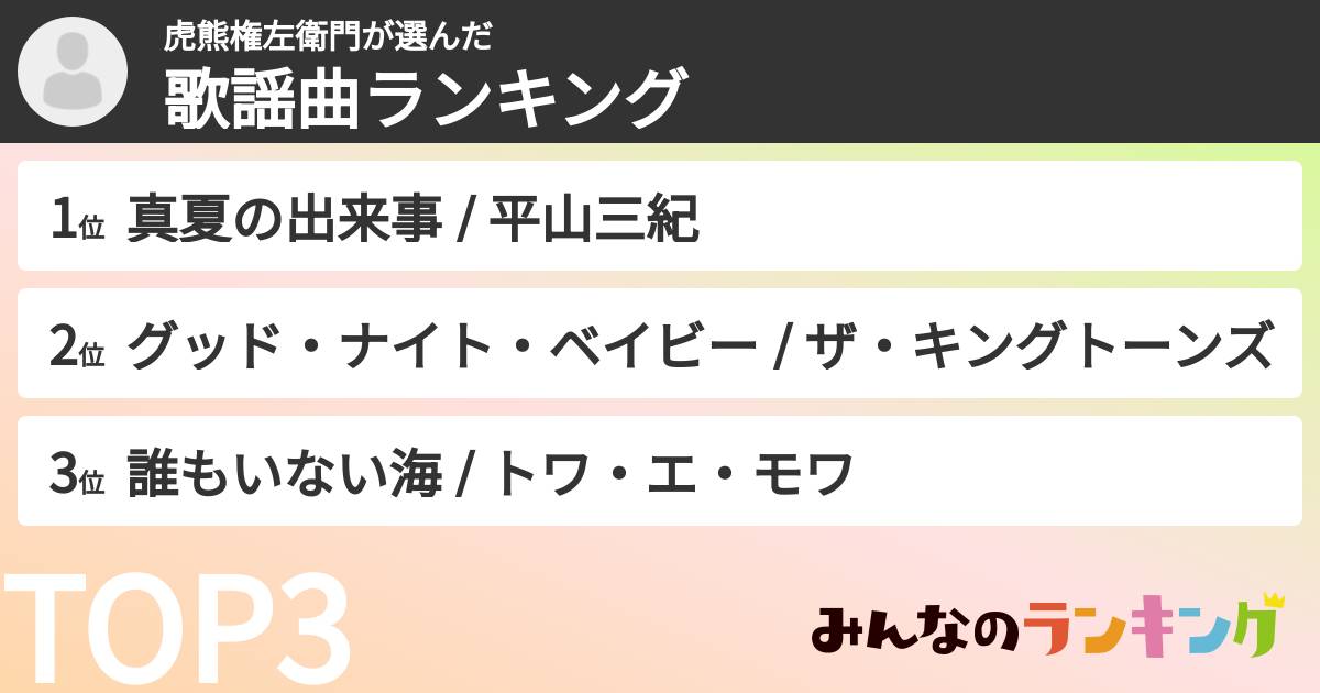 虎熊権左衛門さんの「歌謡曲ランキング」