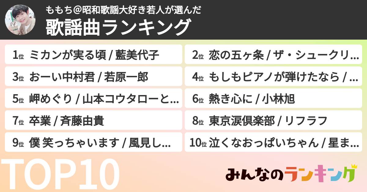 ももち@昭和歌謡大好き若人さんの「歌謡曲ランキング」