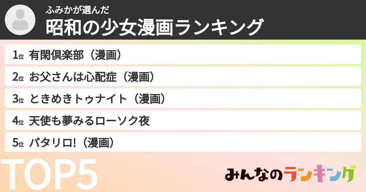 ふみかさんの「昭和の少女漫画ランキング」
