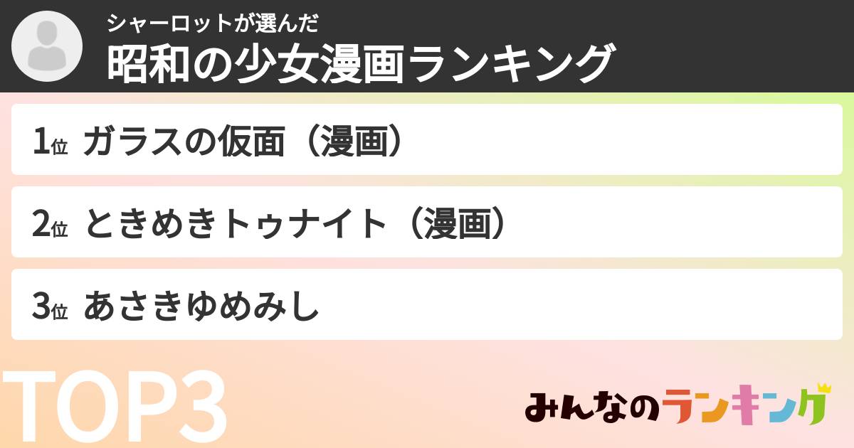 シャーロットさんの「昭和の少女漫画ランキング」