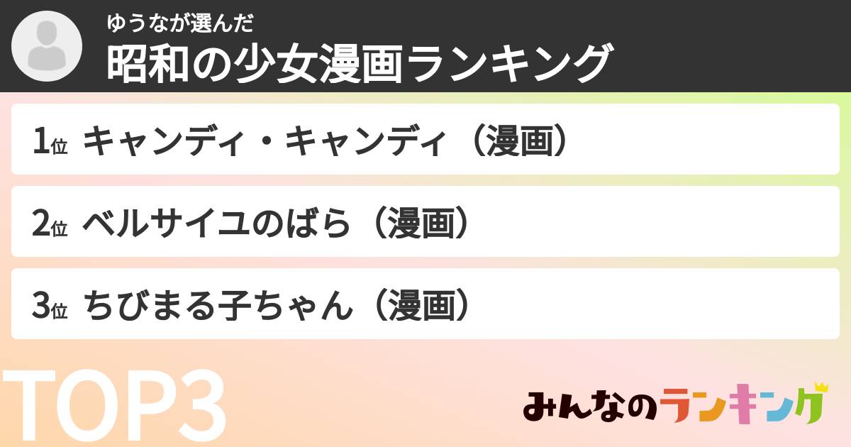ゆうなさんの「昭和の少女漫画ランキング」