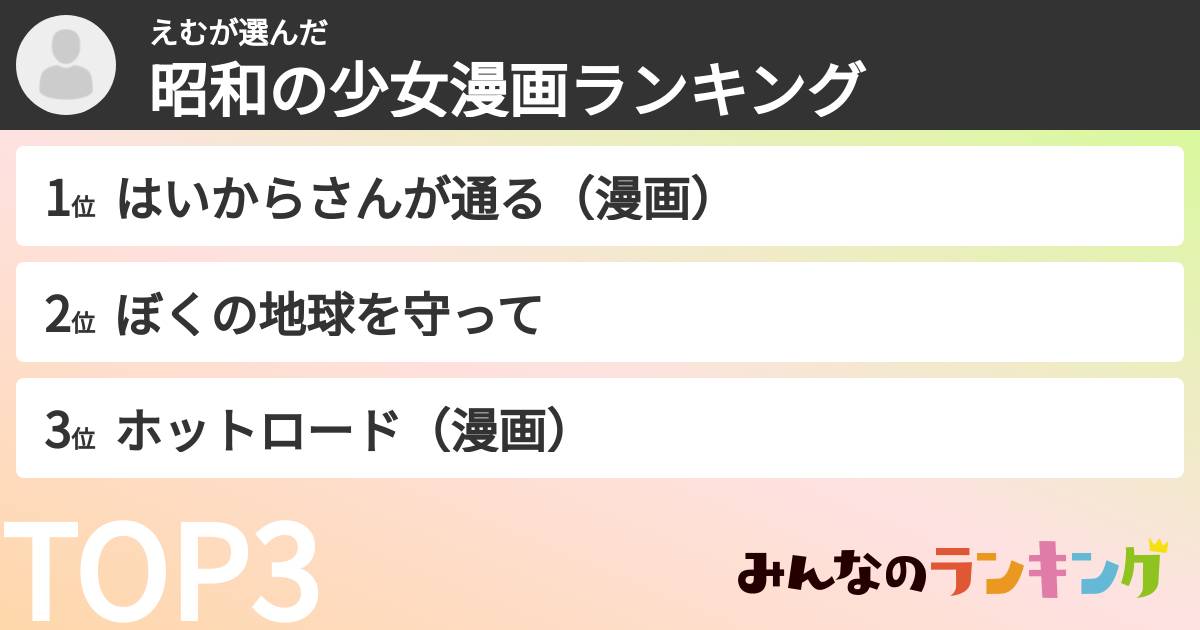えむさんの「昭和の少女漫画ランキング」