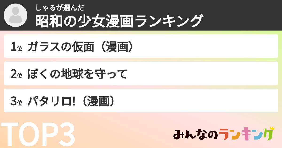 しゃるさんの「昭和の少女漫画ランキング」