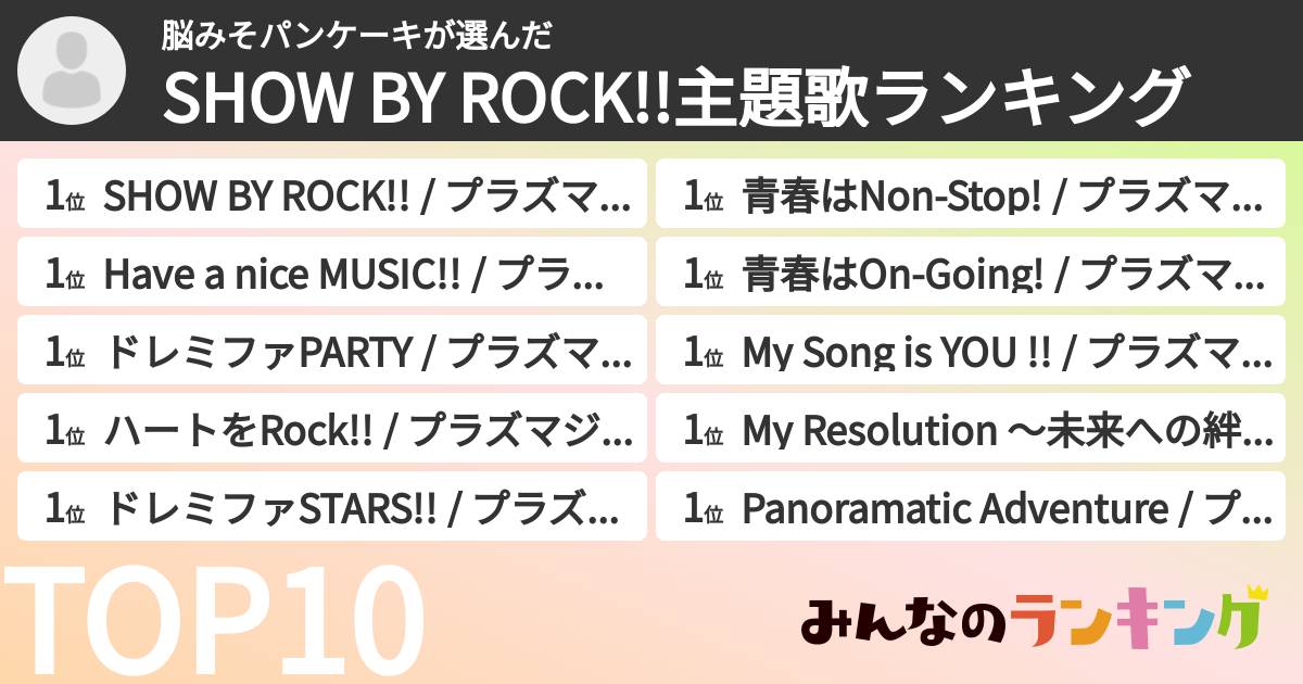 脳みそパンケーキさんの「SHOW BY ROCK!!主題歌ランキング」