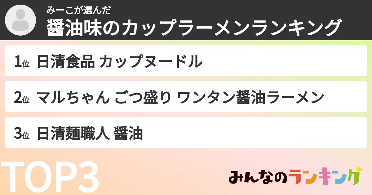みーこさんの「醤油味のカップラーメンランキング」