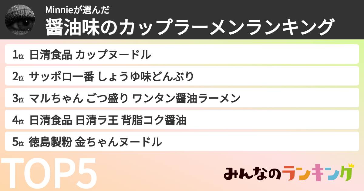 Minnieさんの「醤油味のカップラーメンランキング」