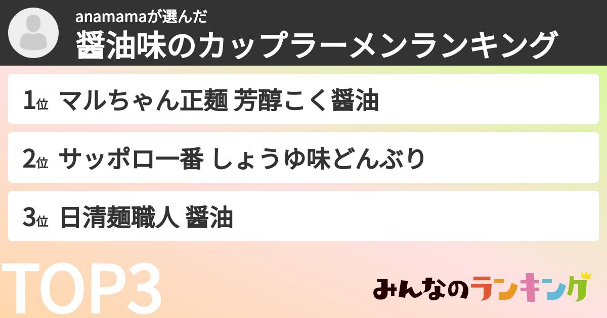 anamamaさんの「醤油味のカップラーメンランキング」