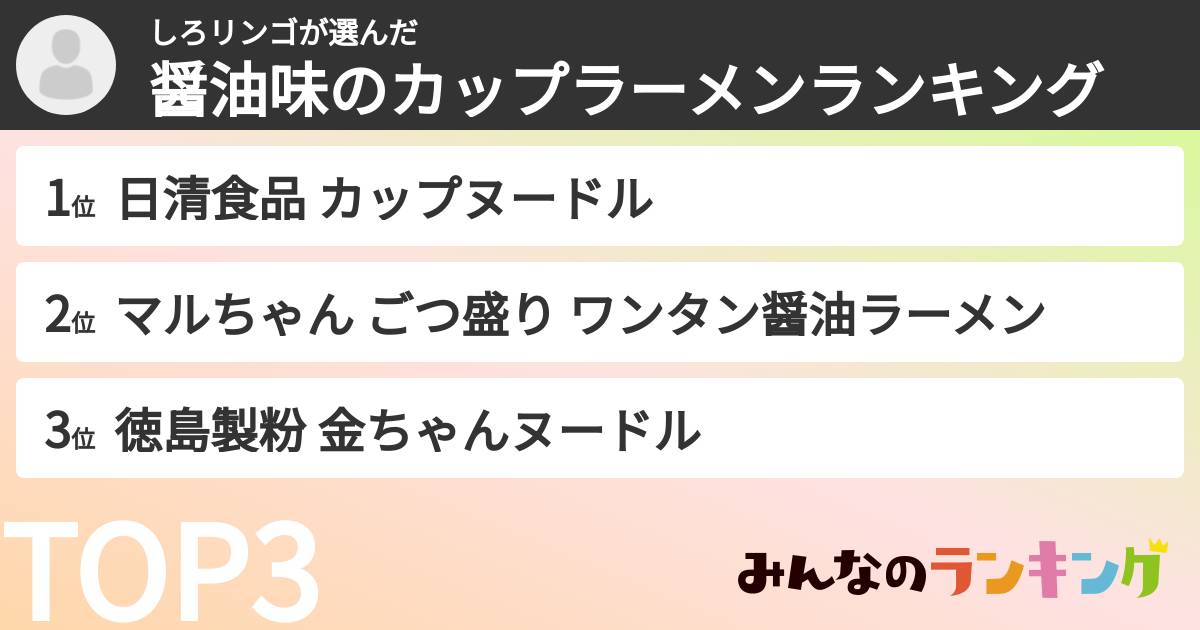 しろリンゴさんの「醤油味のカップラーメンランキング」