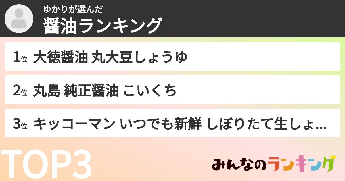 ゆかりさんの「醤油ランキング」