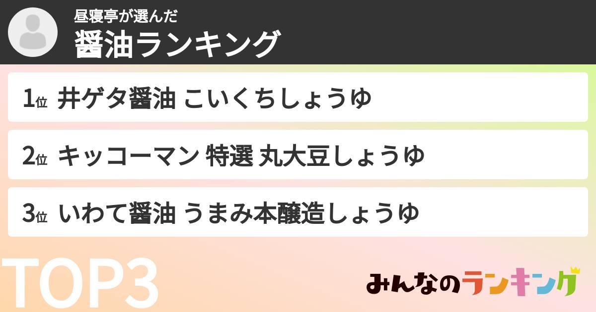 昼寝亭さんの「醤油ランキング」