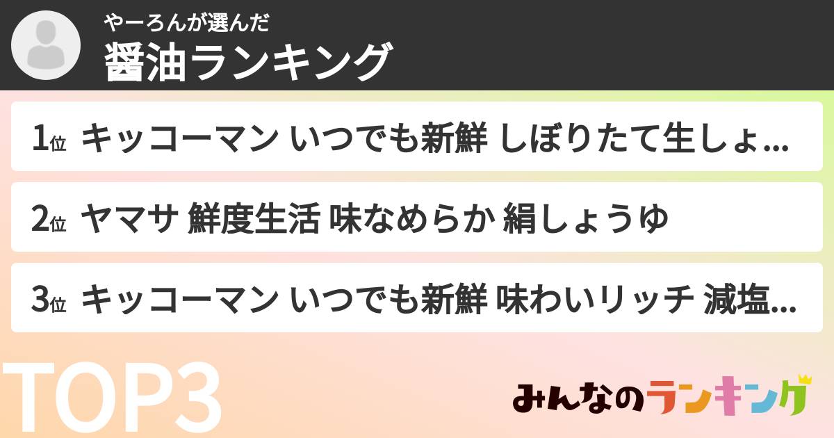 やーろんさんの「醤油ランキング」