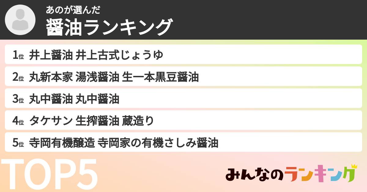 あのさんの「醤油ランキング」