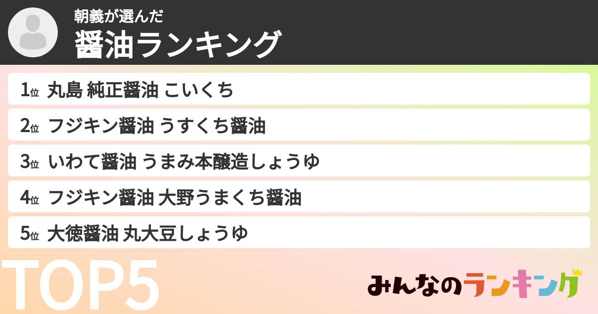 朝義さんの「醤油ランキング」