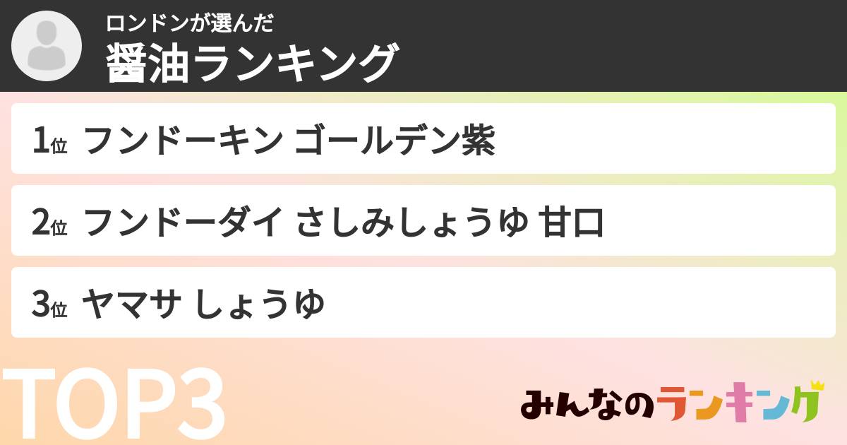 ロンドンさんの「醤油ランキング」