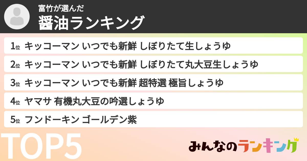 富竹さんの「醤油ランキング」