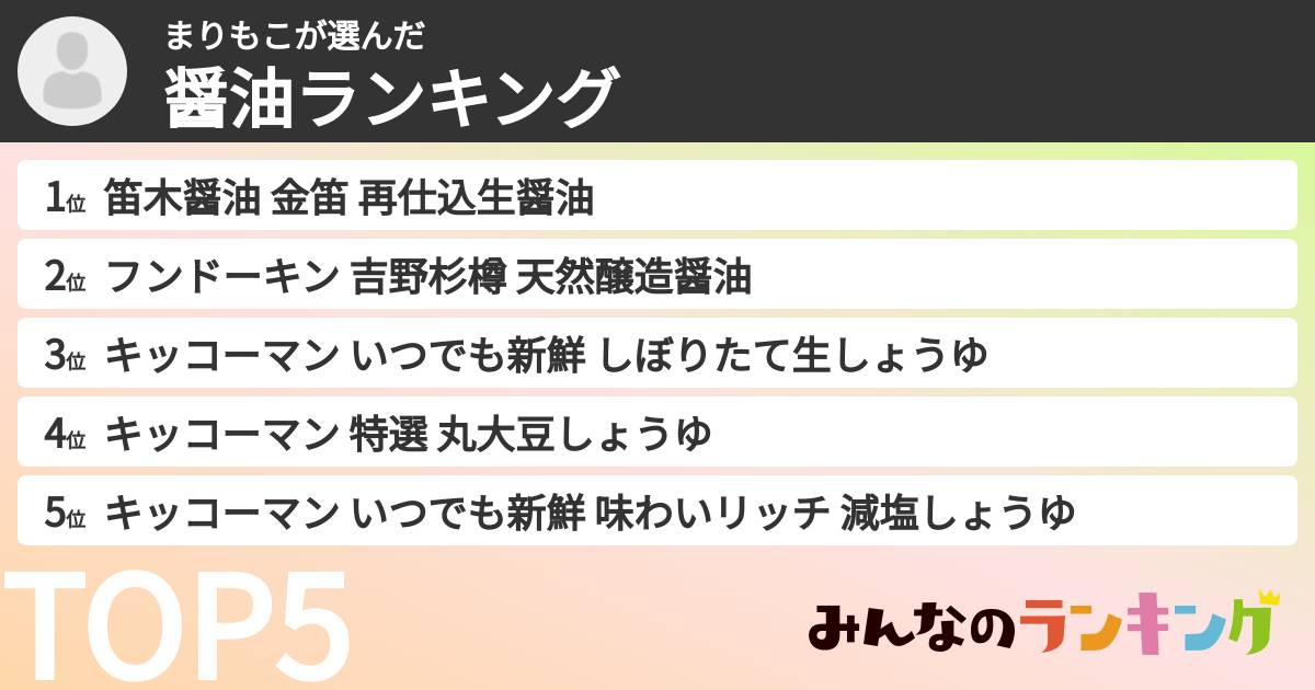 まりもこさんの「醤油ランキング」