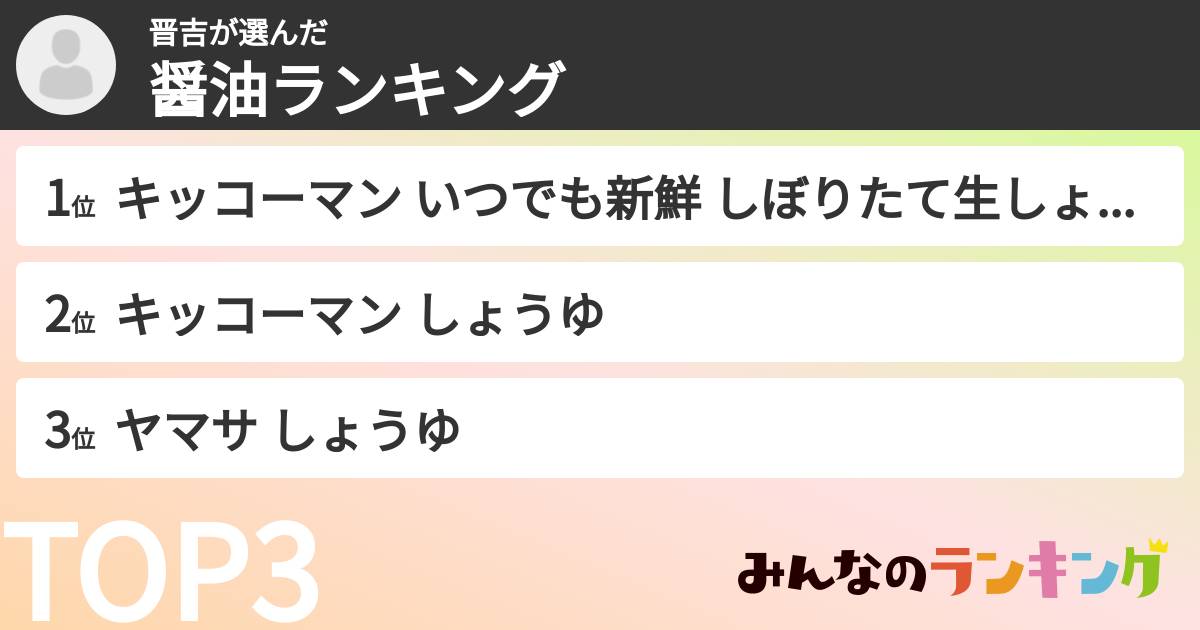 晋吉さんの「醤油ランキング」