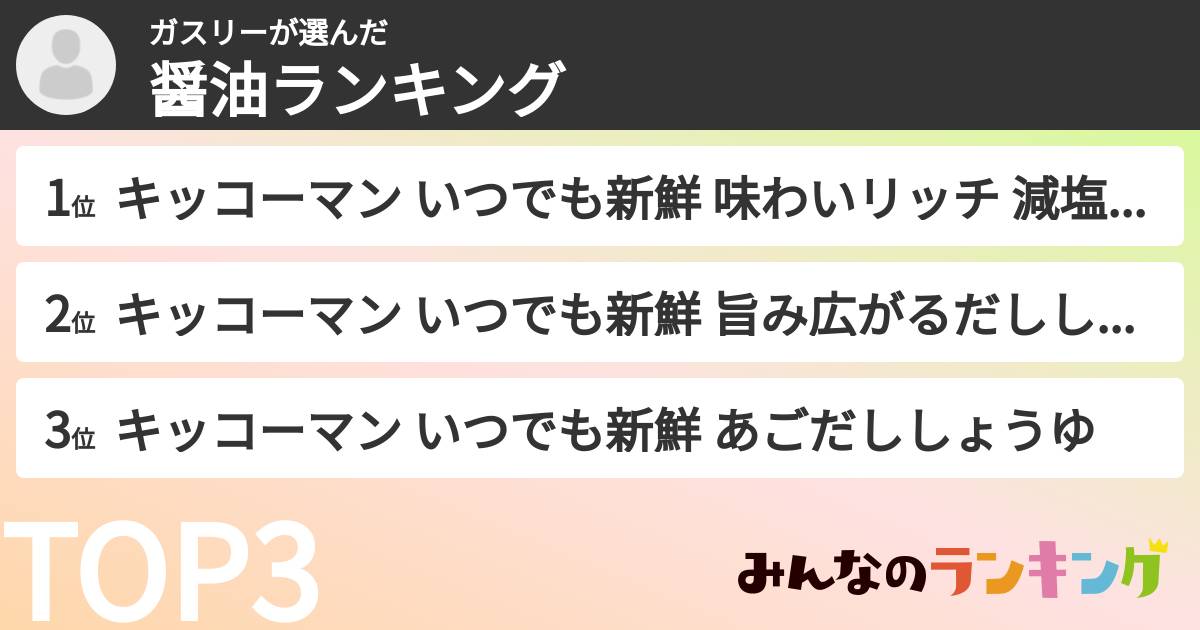 ガスリーさんの「醤油ランキング」
