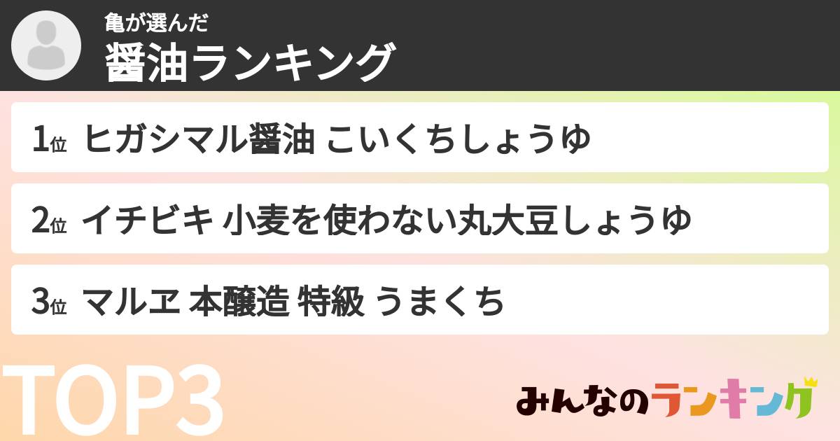 亀さんの「醤油ランキング」