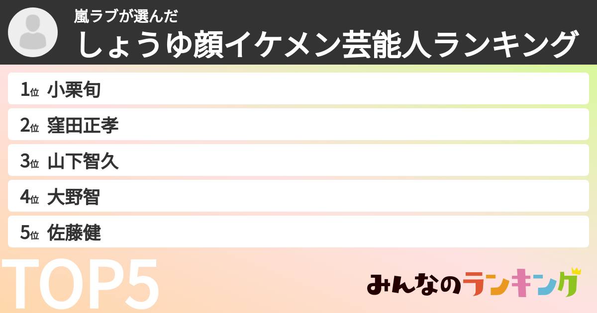 嵐ラブさんの「しょうゆ顔イケメン芸能人ランキング」