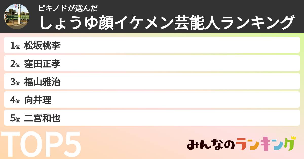 ピキノドさんの「しょうゆ顔イケメン芸能人ランキング」