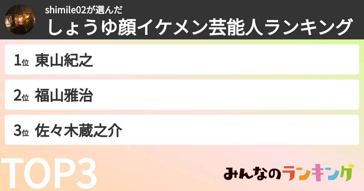 shimile02さんの「しょうゆ顔イケメン芸能人ランキング」