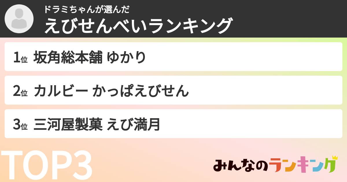 ドラミちゃんさんの「えびせんべいランキング」