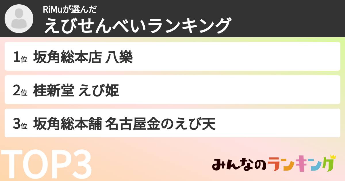 RiMuさんの「えびせんべいランキング」