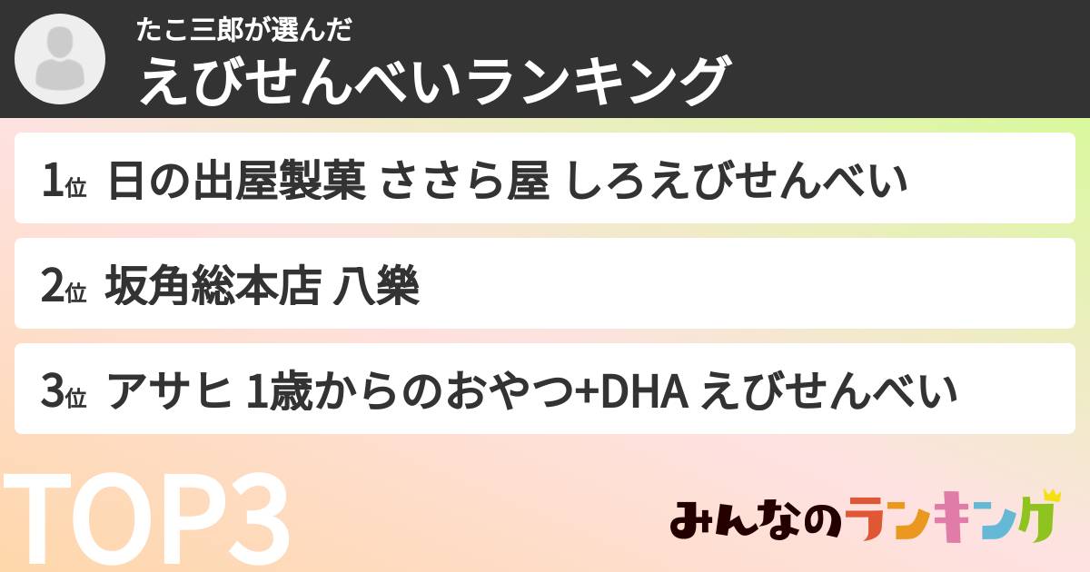 たこ三郎さんの「えびせんべいランキング」
