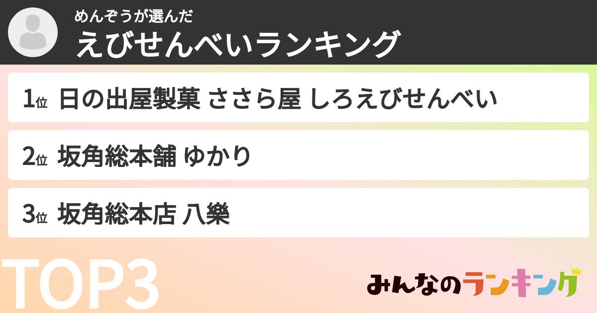 めんぞうさんの「えびせんべいランキング」