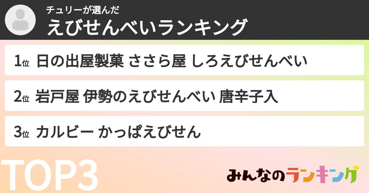 チュリーさんの「えびせんべいランキング」