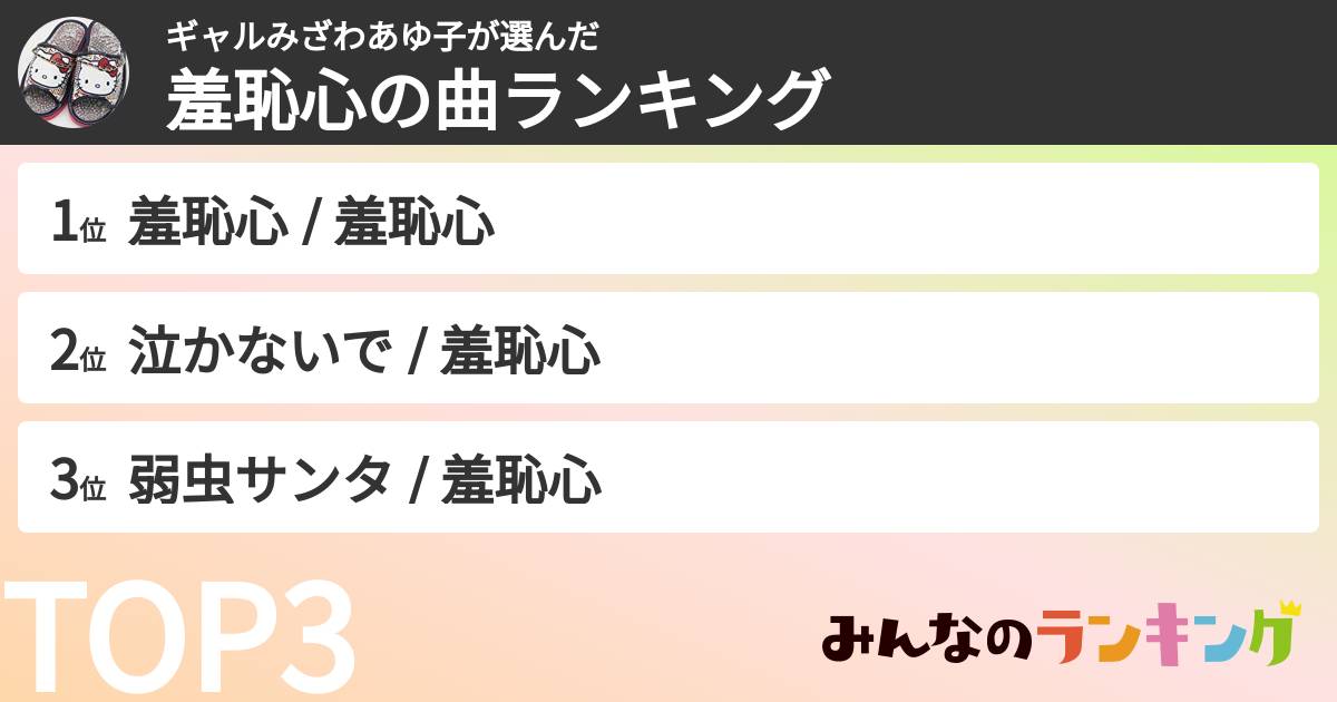 ギャルみざわあゆ子さんの「羞恥心の曲ランキング」