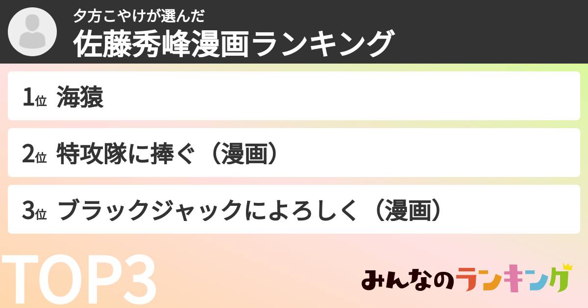 夕方こやけさんの「佐藤秀峰漫画ランキング」